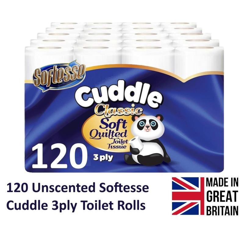 NO.1 SALE ! 120 Non-Scented Toilet Roll Cuddle Tissue Paper Quilted Panda 3 PLY Bulk Buy - Wipes Sheets Pack